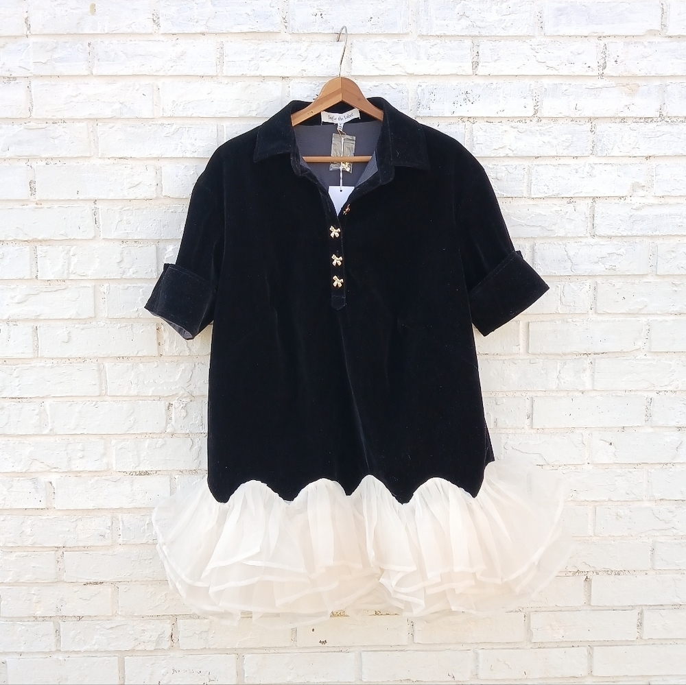 Sofie The Label Black Velvet Mini Dress Ruffle - Picture 2 of 6